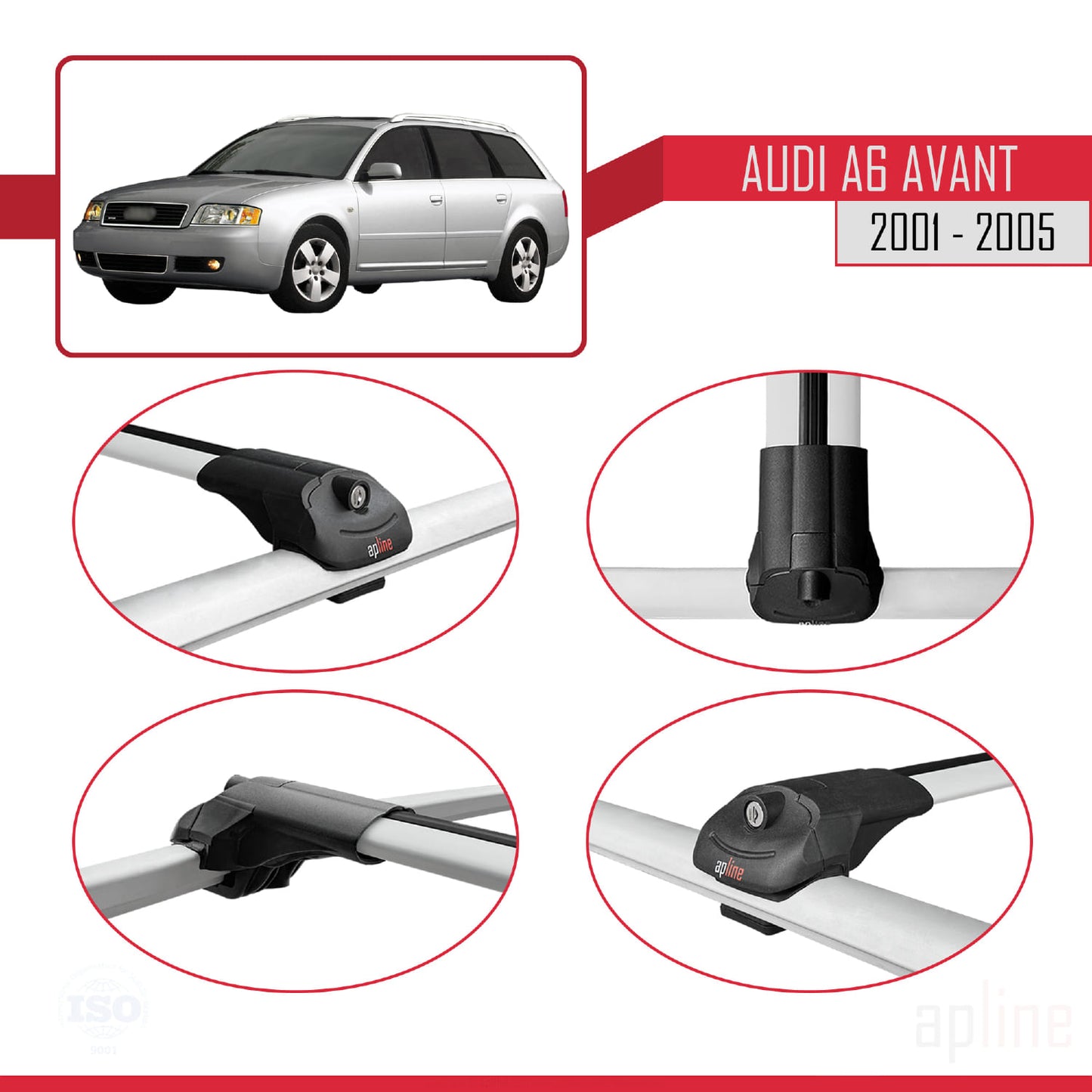 Kompatibel mit Audi A6 Avant 2001-2005 ACE-1 Dachgepäckträger, Reling, Gepäckträger, graues Aluminium, 3 Stangen