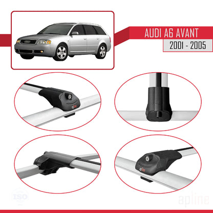 Kompatibel mit Audi A6 Avant 2001-2005 ACE-1 Dachgepäckträger, Reling, Gepäckträger, graues Aluminium, 2 Stangen