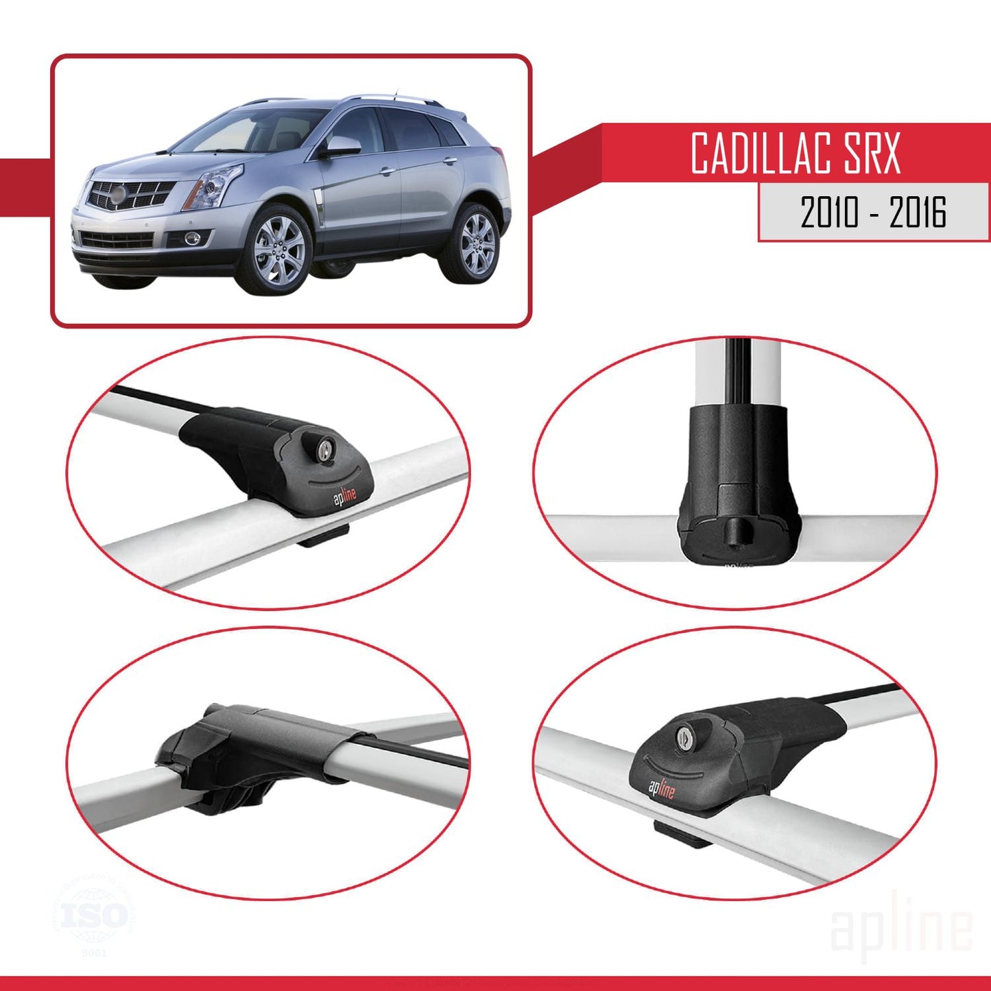 Kompatibel mit Cadillac SRX 2010-2016 ACE-1 Dachgepäckträger, Reling, Gepäckträger, graues Aluminium, 2 Stangen