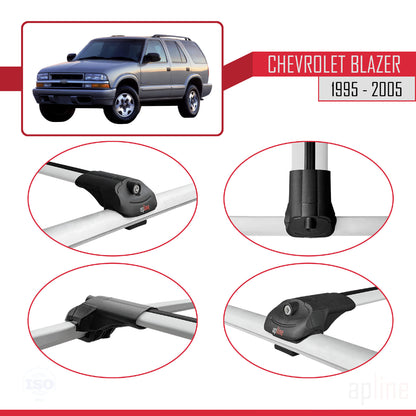 Kompatibel mit Chevrolet Blazer 1995-2005 ACE-1 Dachgepäckträger, Reling, Gepäckträger, graues Aluminium, 3 Stangen