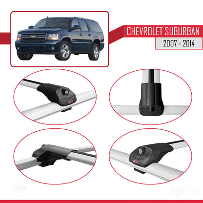 Kompatibel mit Chevrolet Suburban 2007-2014 ACE-1 Dachgepäckträger, Reling, Gepäckträger, graues Aluminium, 4 Stangen