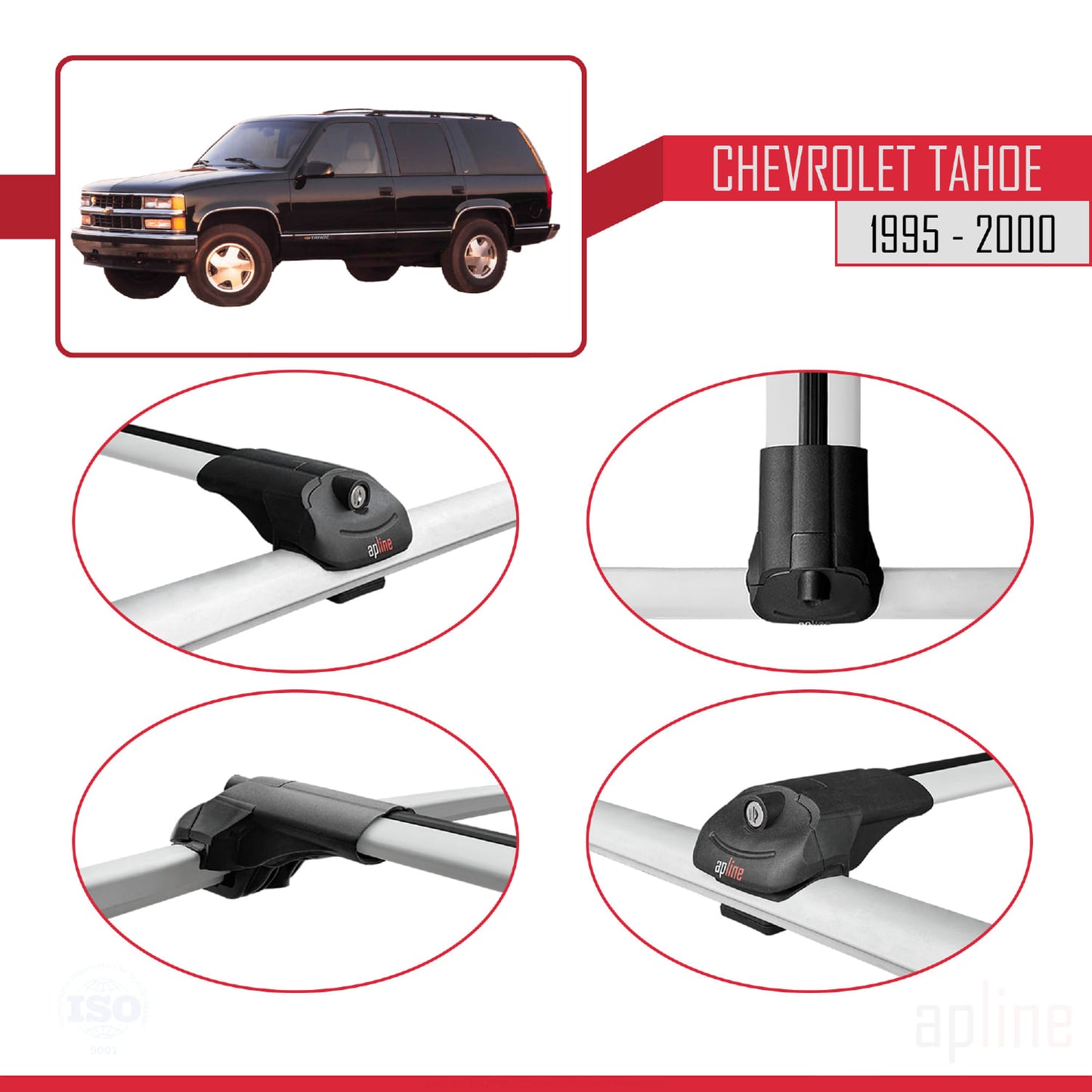 Kompatibel mit Chevrolet Tahoe 1995-2000 ACE-1 Dachgepäckträger, Reling, Gepäckträger, graues Aluminium, 4 Stangen