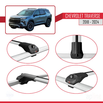 Kompatibel mit Chevrolet Traverse 2018-2024 ACE-1 Dachgepäckträger, Reling, Gepäckträger, graues Aluminium, 3 Stangen