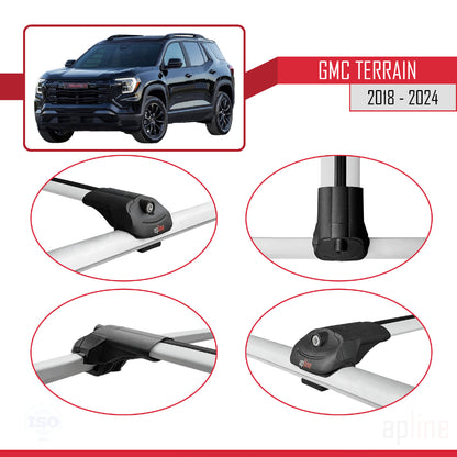 Kompatibel mit GMC Terrain 2018-2024 ACE-1 Dachreling Gepäckträger Graues Aluminium 3-Stangen