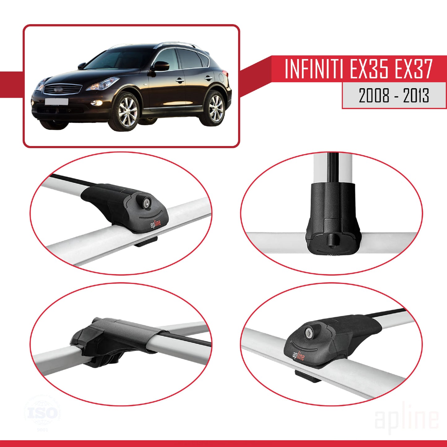 Compatible avec Infiniti EX35 EX37 2008-2013 ACE-1 Barres de Toit Railing Porte-Bagages de Voiture Gris Aluminium 3 Barres