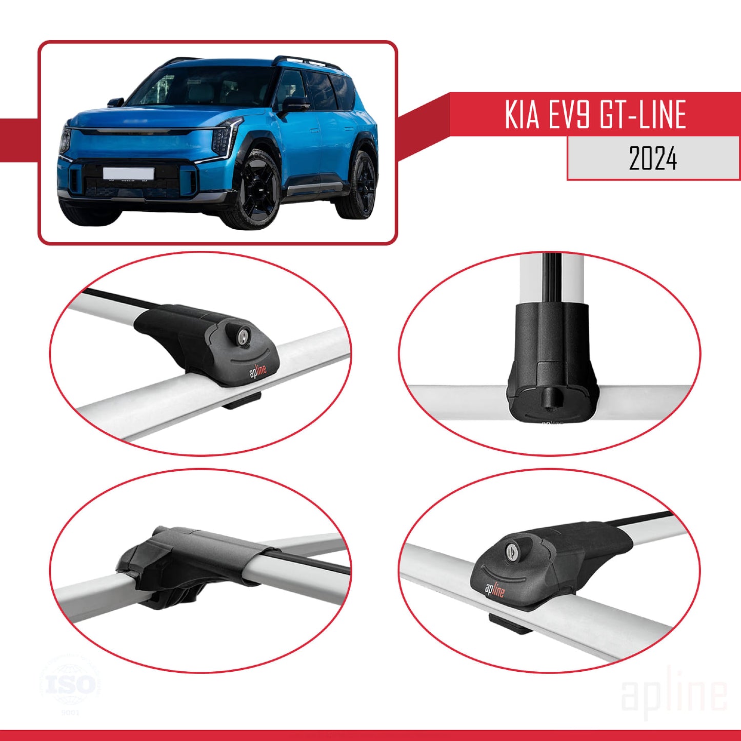 Kompatibel mit KIA EV9 GT-LINE 2024-2025 ACE-1 Relingträger Dachträger Auto Gepäckträger Grau Aluminium 4 Stangen