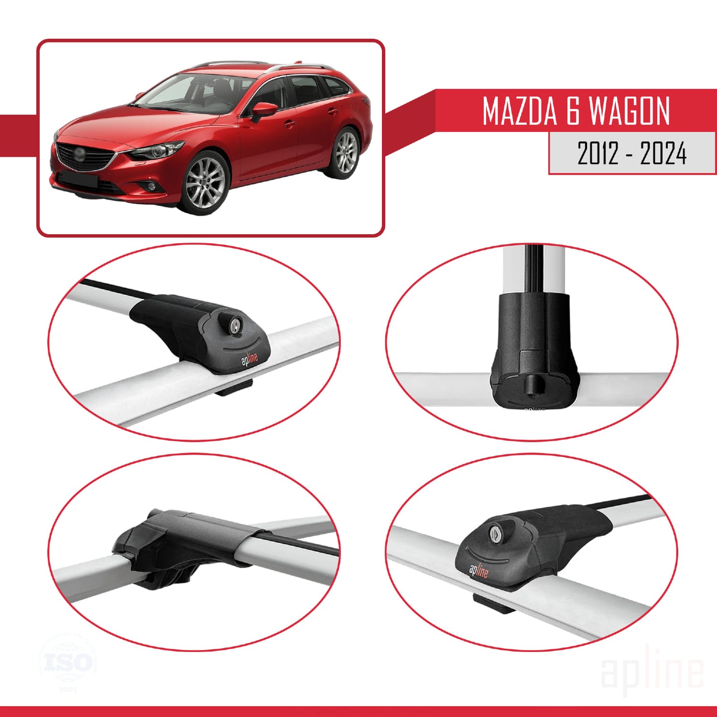 Compatible with Mazda 6 Wagon 2012-2024 ACE-1 Car Roof Rack Cross Bar Grey Aluminium 3 Bars