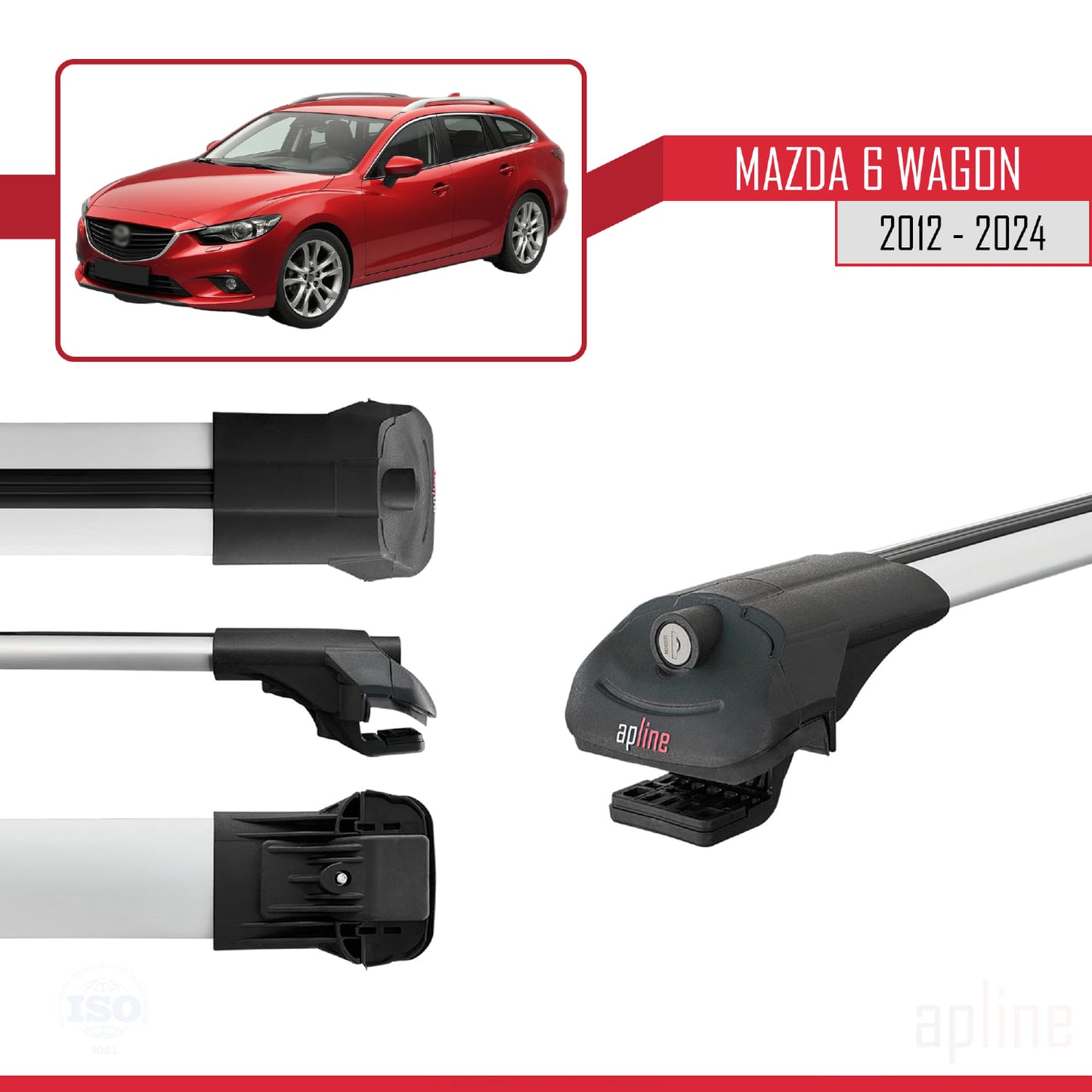 Kompatibel mit Mazda 6 Wagon 2012-2024 ACE-1 Relingträger Dachträger Auto Gepäckträger Grau Aluminium 2 Stangen