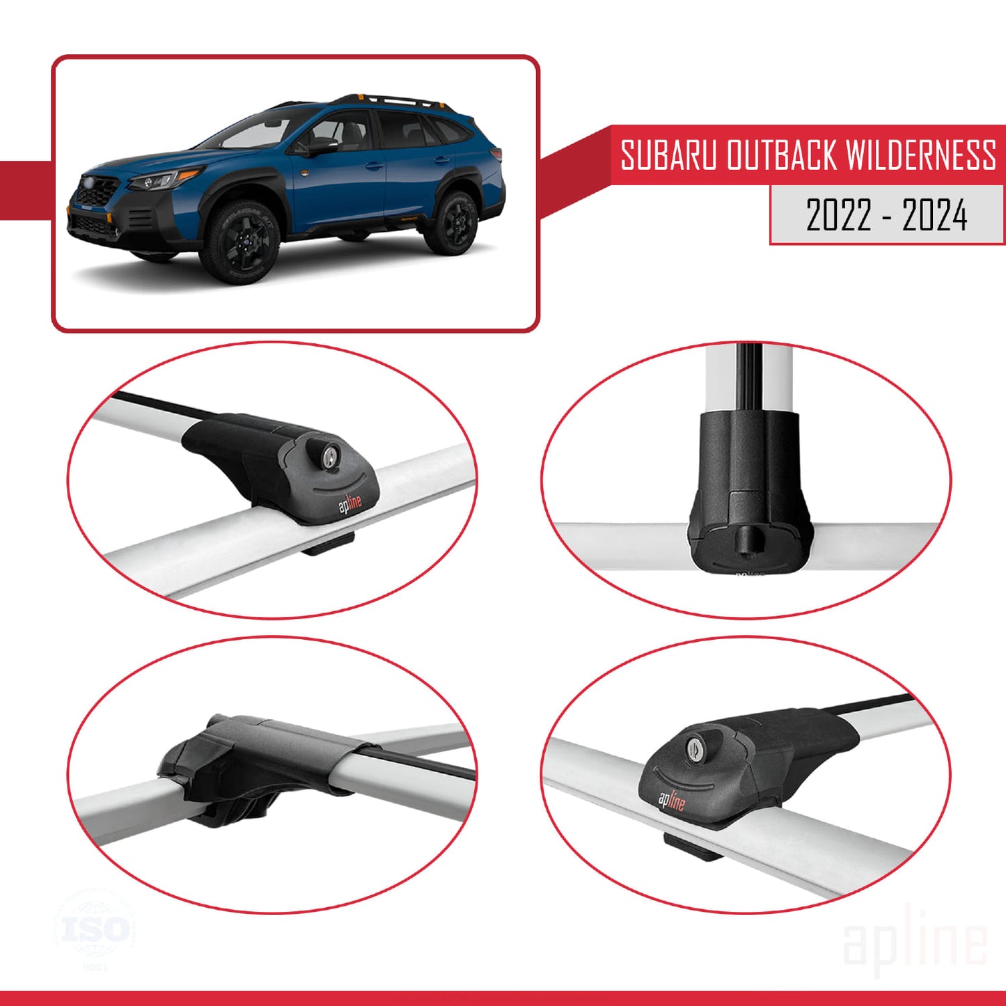 Compatible with Subaru Outback Wilderness 2022-2024 ACE-1 Car Roof Rack Cross Bar Grey Aluminium 3 Bars