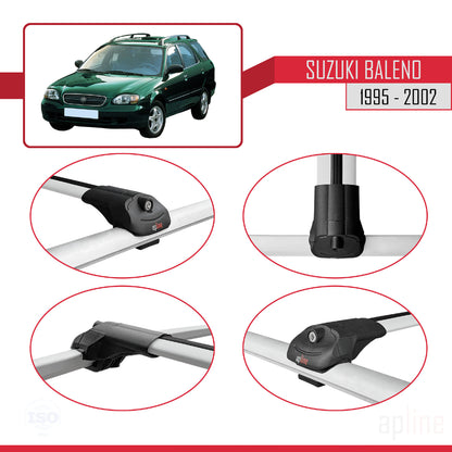 Compatible avec Suzuki Baleno 1995-2002 ACE-1 Barres de Toit Railing Porte-Bagages de Voiture Gris Aluminium 2 Barres