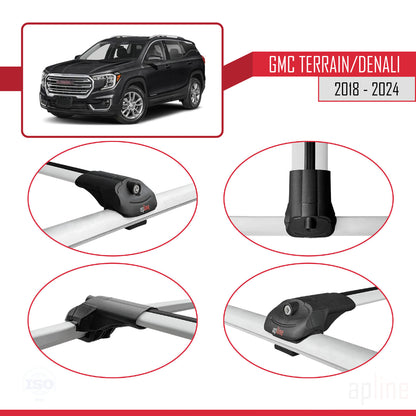 Kompatibel mit GMC Terrain Denali 2018-2024 ACE-1 Dachreling Gepäckträger Graues Aluminium 2 Stangen