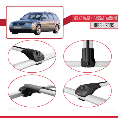 Compatible avec VW Passat B5 Variant 1996-2005 ACE-1 Barres de Toit Railing Porte-Bagages de Voiture Gris Aluminium 2 Barres