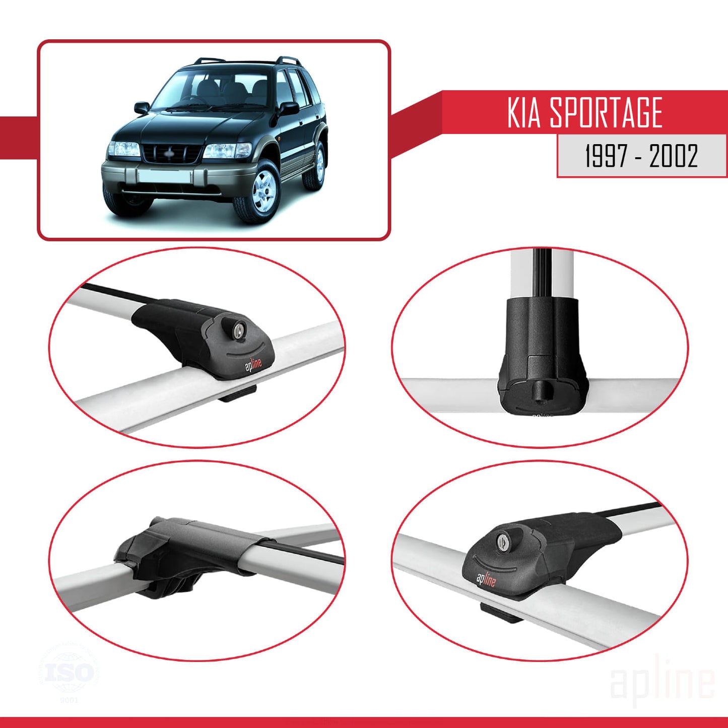 Kompatibel mit Kia Sportage 1997-2002 ACE-1 Relingträger Dachträger Auto Gepäckträger Grau Aluminium 3 Stangen