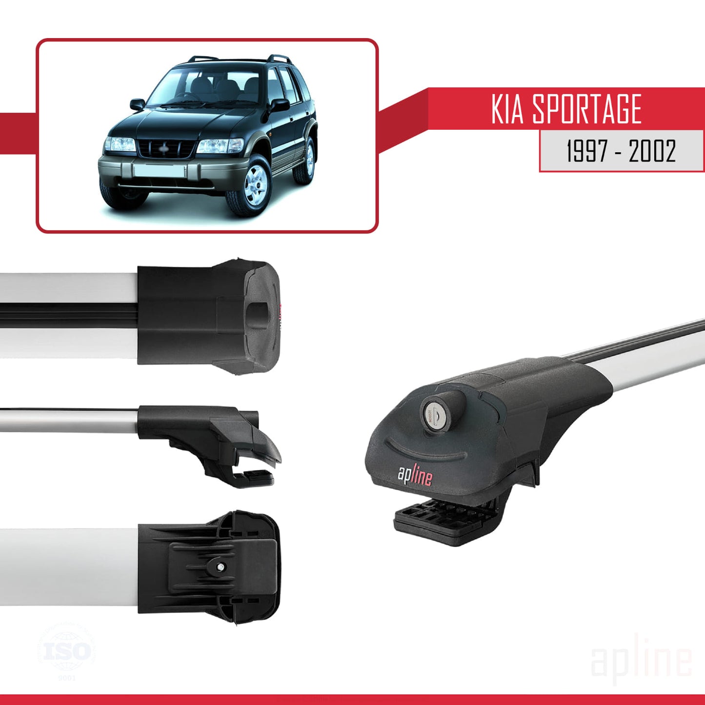 Kompatibel mit Kia Sportage 1997-2002 ACE-1 Relingträger Dachträger Auto Gepäckträger Grau Aluminium 2 Stangen