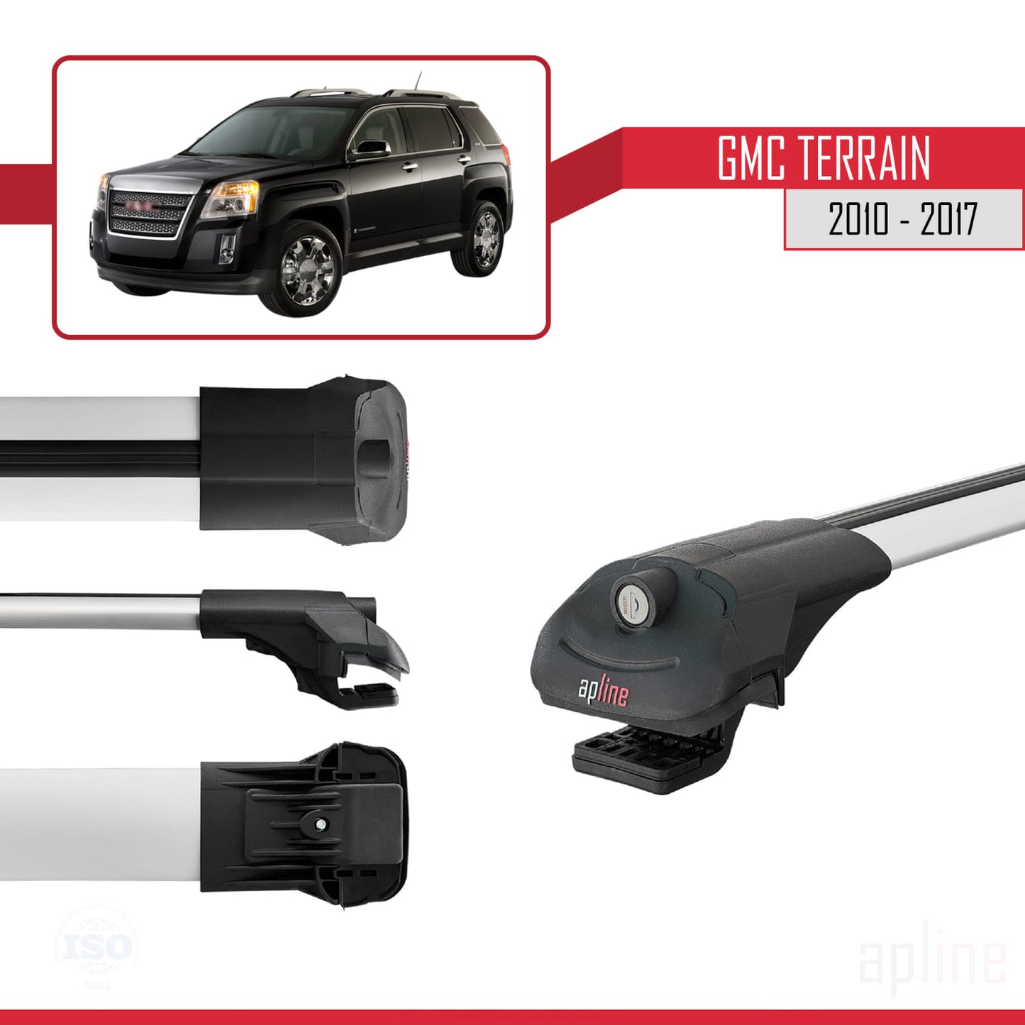 Kompatibel mit GMC Terrain 2010-2017 ACE-1 Dachreling Gepäckträger Graues Aluminium 2 Stangen