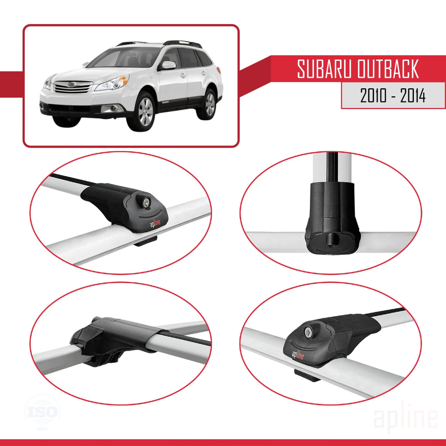 Compatible with Subaru Outback 2010-2014 ACE-1 Car Roof Rack Cross Bar Grey Aluminium 3 Bars