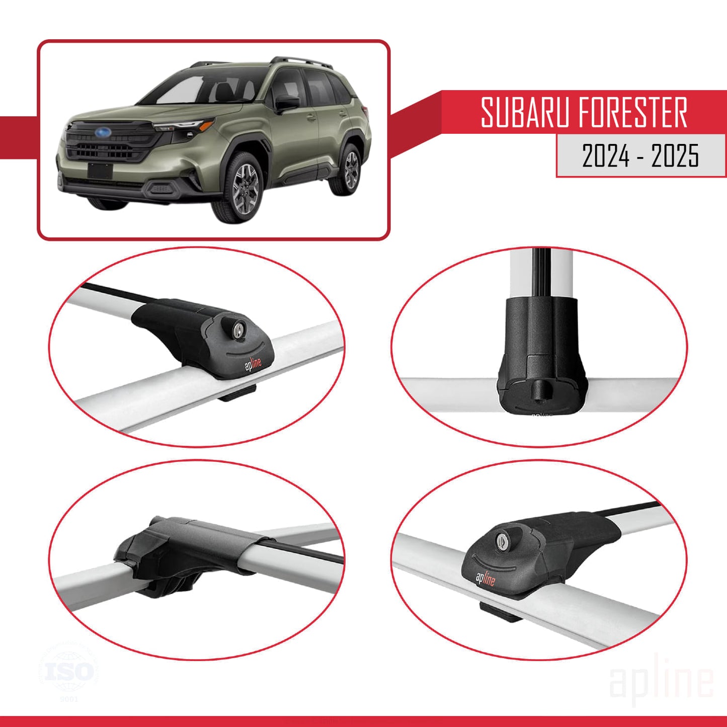 Compatible avec Subaru Forester 2024-2025 ACE-1 Barres de Toit Relevé (Raised Roof) Railing Porte-Bagages de Voiture Gris Aluminium 3 Barres