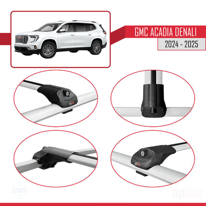 Kompatibel mit GMC Acadia Denali 2024-2025 ACE-1 Dachreling Gepäckträger Graues Aluminium 2 Stangen