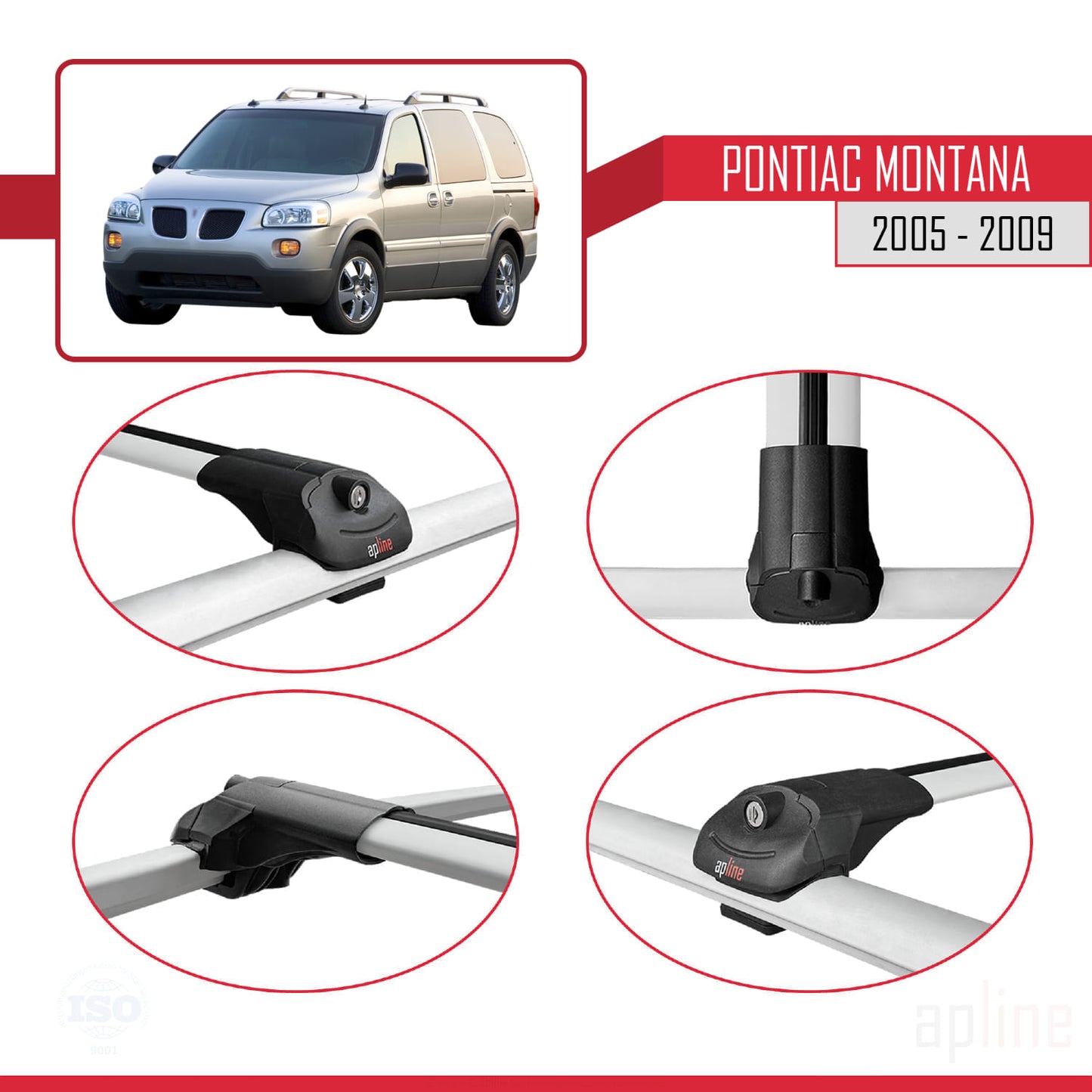 Compatible avec Pontiac Montana 2005-2009 ACE-1 Barres de Toit Railing Porte-Bagages de Voiture Gris Aluminium 2 Barres