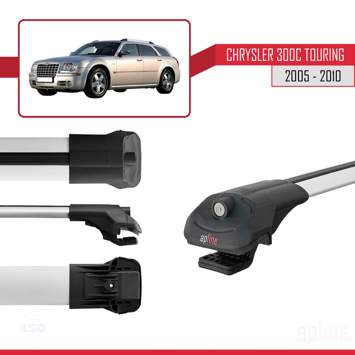Kompatibel mit Chrysler 300C Touring 2005-2010 ACE-1 Relingträger Dachträger Auto Gepäckträger Grau Aluminium 3 Stangen