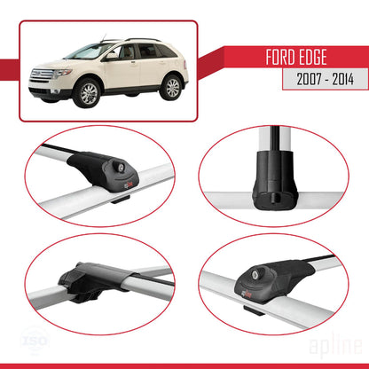 Compatible avec Ford Edge 2007-2014 ACE-1 Barres de Toit Railing Porte-Bagages de Voiture Gris Aluminium 3 Barres