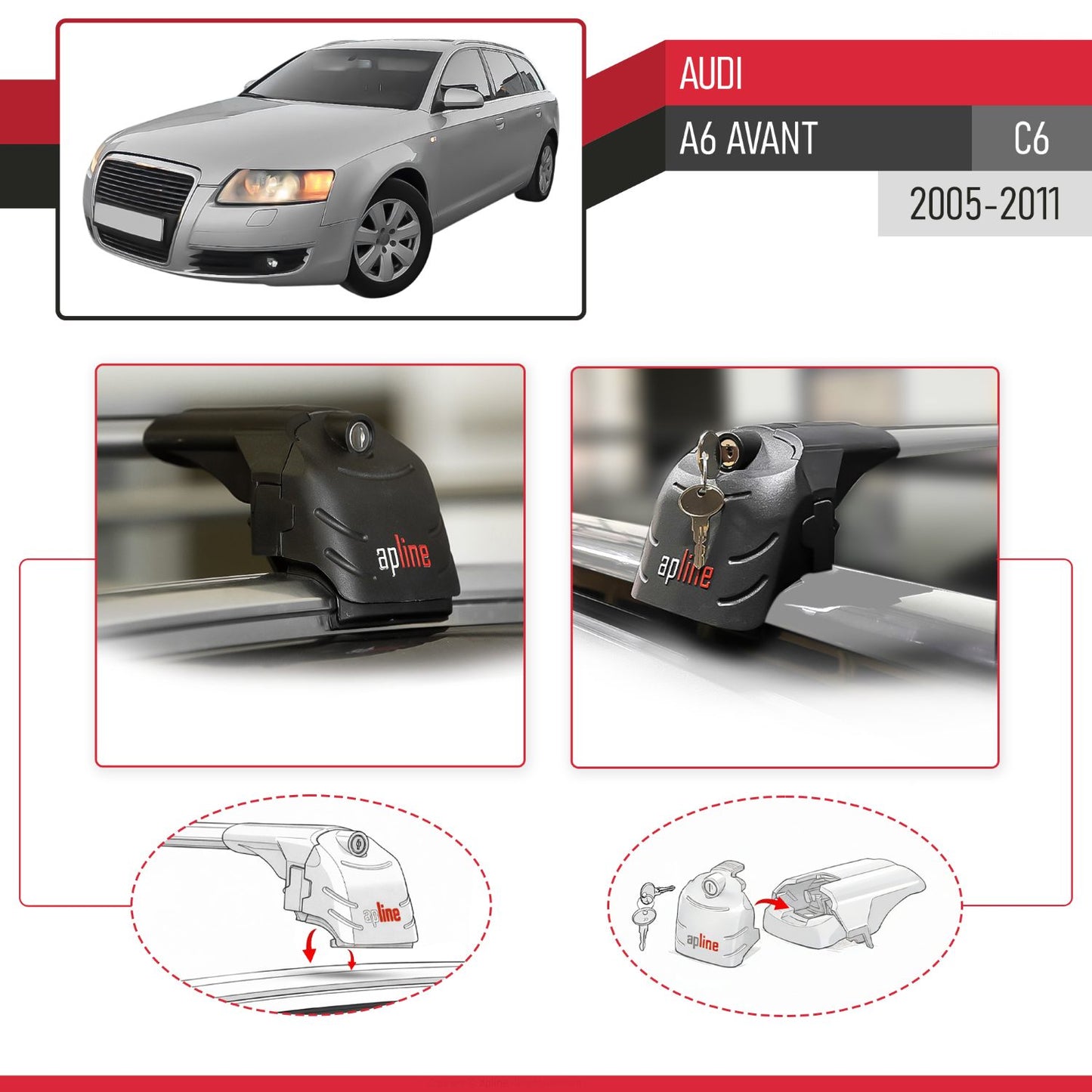 Kompatibel mit A6 (C6) Avant 2005-2011 ACE-2 Relingträger Dachträger Auto Gepäckträger Grau Aluminium 2 Stangen