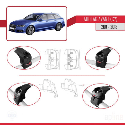 Kompatibel mit A6 (C7) Avant 2011-2018 ACE-2 Dachgepäckträger, graues Aluminium, 2 Stangen