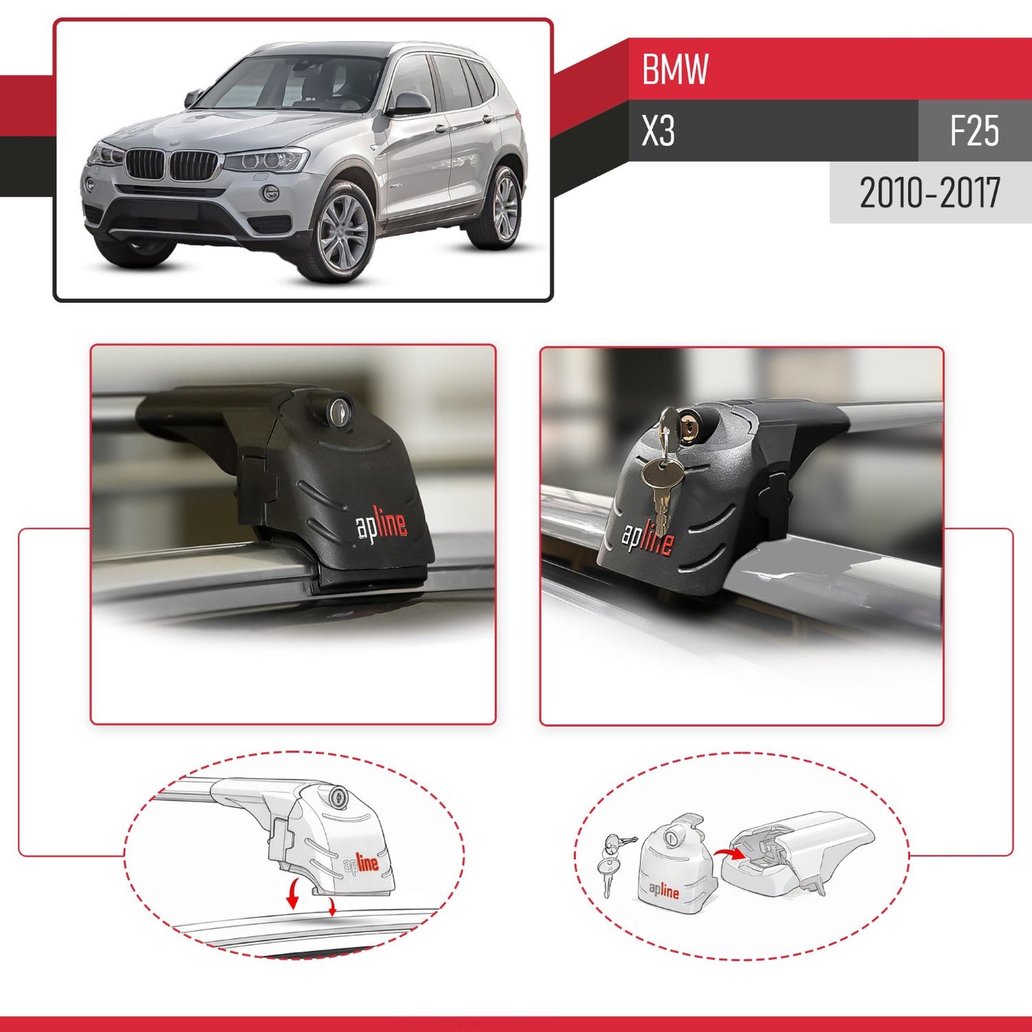 Kompatibel mit BMW X3 (F25) 2011-2017 ACE-2 Relingträger Dachträger Auto Gepäckträger Grau Aluminium 2 Stangen