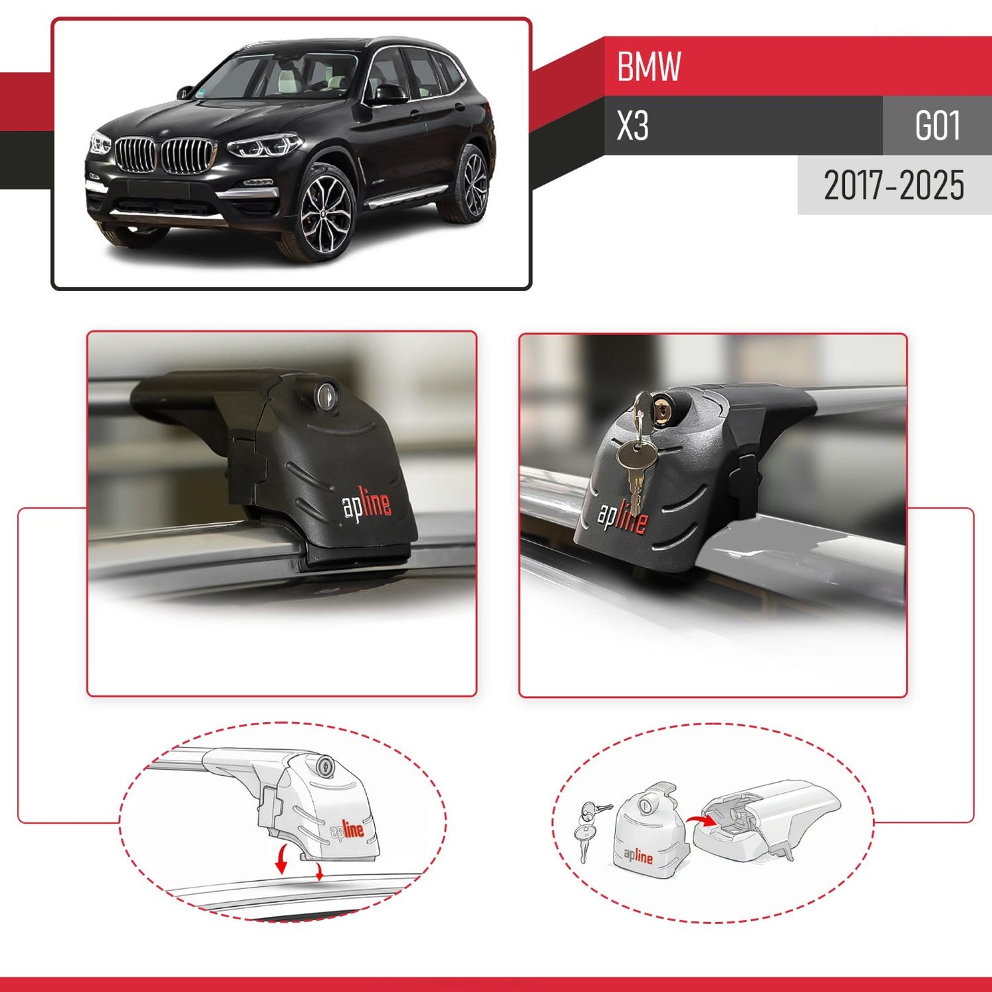 Kompatibel mit BMW X3 (G01) 2018-2024 ACE-2 Relingträger Dachträger Auto Gepäckträger Grau Aluminium 2 Stangen