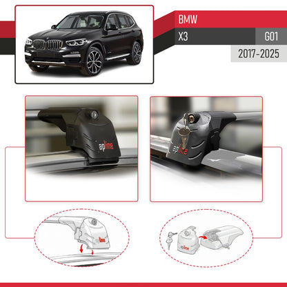 Kompatibel mit BMW X3 (G01) 2018-2024 ACE-2 Relingträger Dachträger Auto Gepäckträger Grau Aluminium 2 Stangen