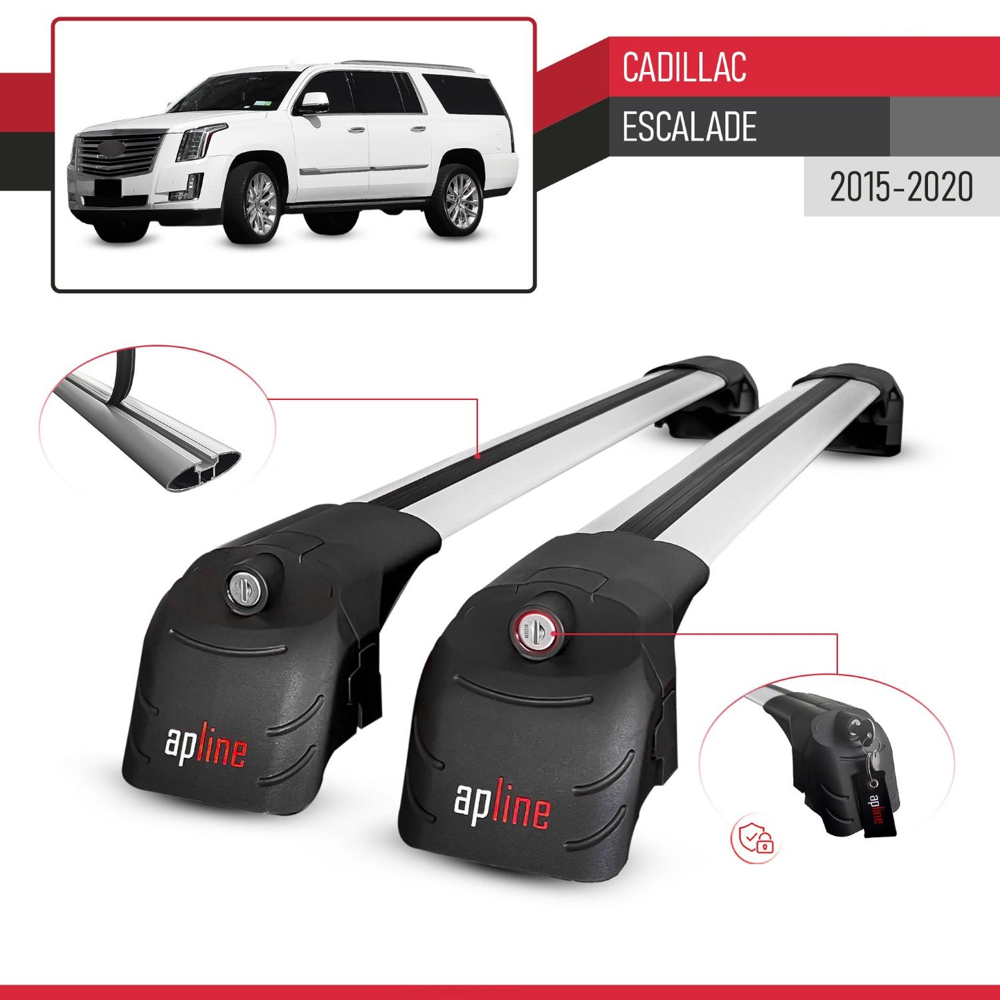 Compatible with Cadillac Escalade 2015-2020 ACE-2 Car Roof Rack Cross Bar Grey Aluminium 2 Bars