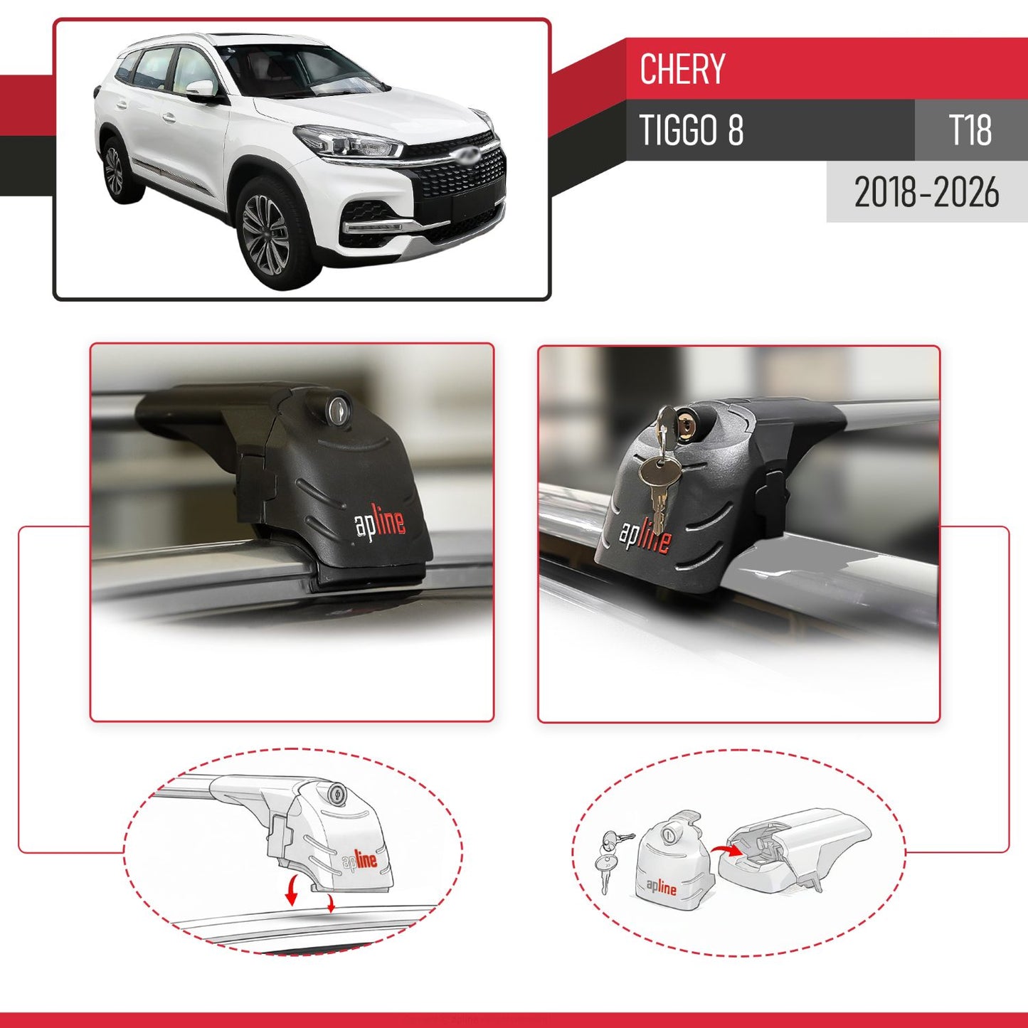 Kompatibel mit Chery Tiggo 8 2018-2024 ACE-2 Relingträger Dachträger Auto Gepäckträger Grau Aluminium 2 Stangen