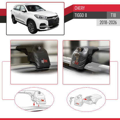 Kompatibel mit Chery Tiggo 8 2018-2024 ACE-2 Relingträger Dachträger Auto Gepäckträger Grau Aluminium 2 Stangen