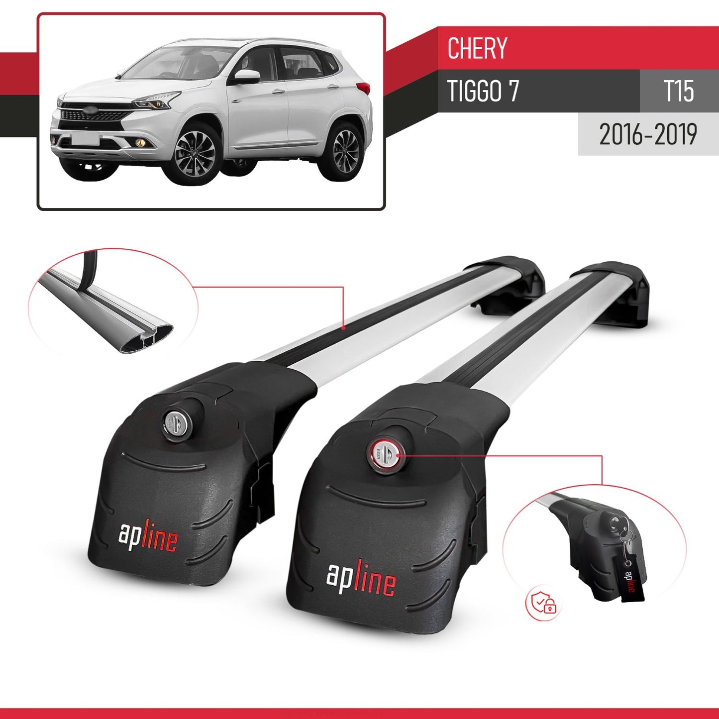 Kompatibel mit Chery Tiggo 7 (T15) 2016-2019 ACE-2 Relingträger Dachträger Auto Gepäckträger Grau Aluminium 2 Stangen
