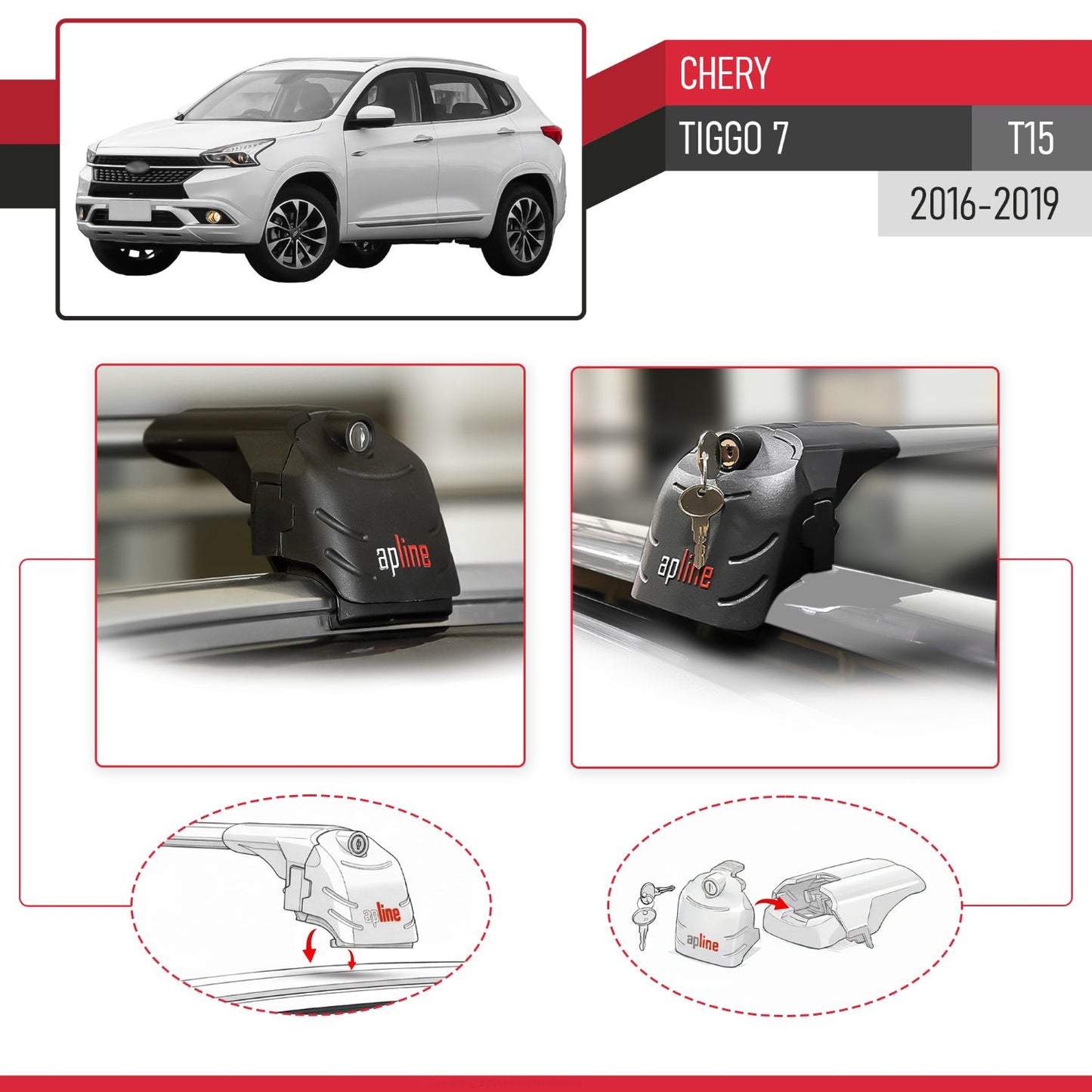 Kompatibel mit Chery Tiggo 7 (T15) 2016-2019 ACE-2 Relingträger Dachträger Auto Gepäckträger Grau Aluminium 2 Stangen