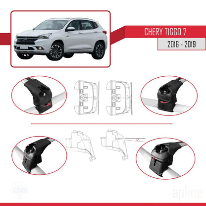 Kompatibel mit Chery Tiggo 7 (T15) 2016-2019 ACE-2 Dachgepäckträger, Reling, Gepäckträger, graues Aluminium, 2 Stangen