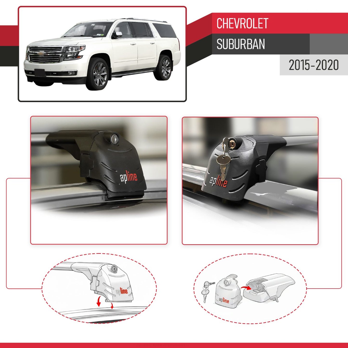 Compatible with Chevrolet Suburban 2015-2020 ACE-2 Car Roof Rack Cross Bar Grey Aluminium 2 Bars