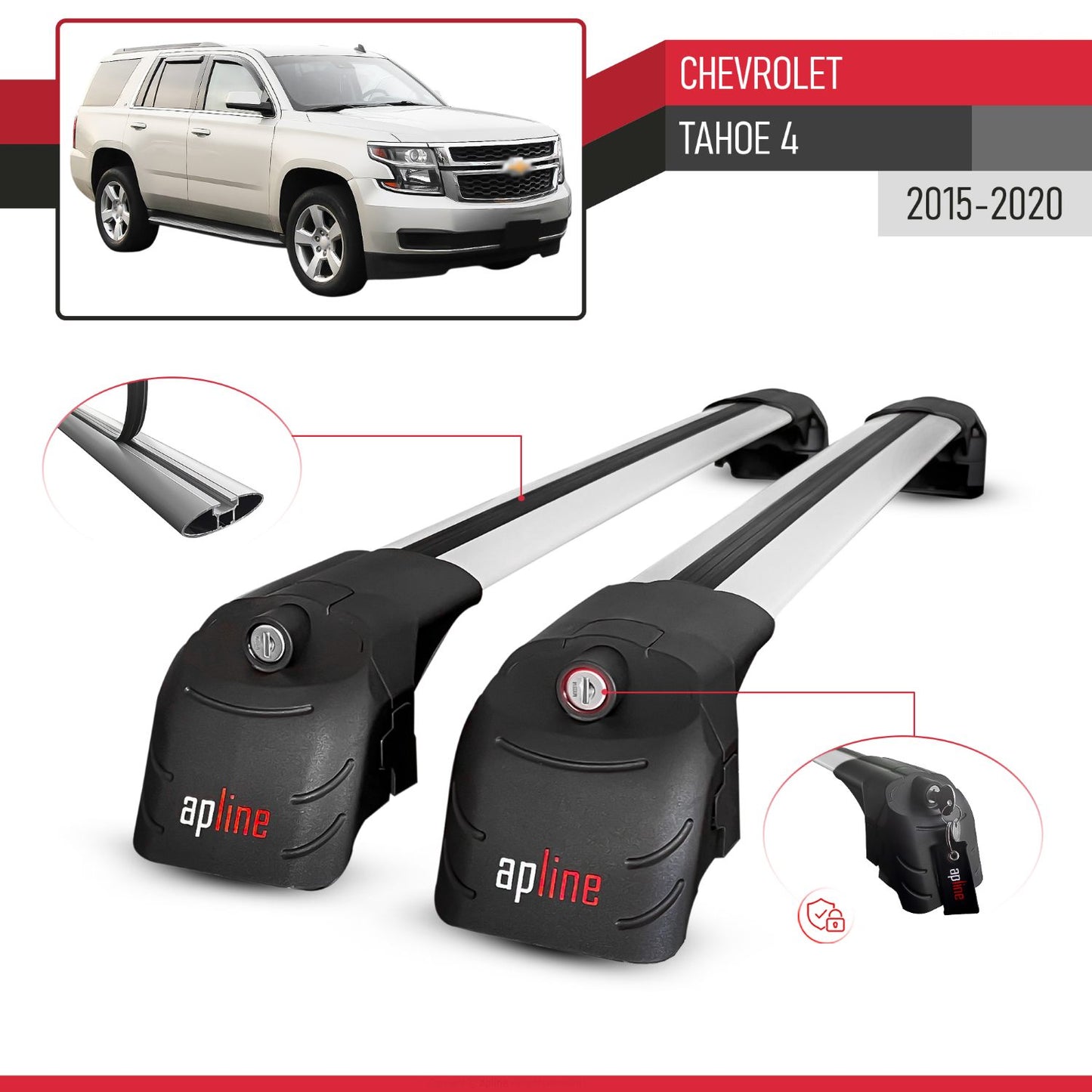 Kompatibel mit Chevrolet Tahoe 4 2015-2020 ACE-2 Relingträger Dachträger Auto Gepäckträger Grau Aluminium 2 Stangen