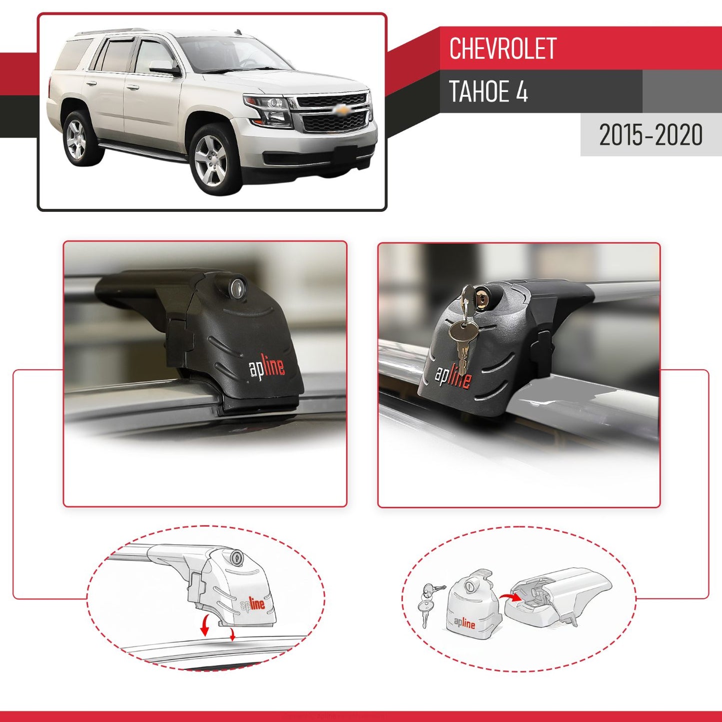 Kompatibel mit Chevrolet Tahoe 4 2015-2020 ACE-2 Relingträger Dachträger Auto Gepäckträger Grau Aluminium 2 Stangen