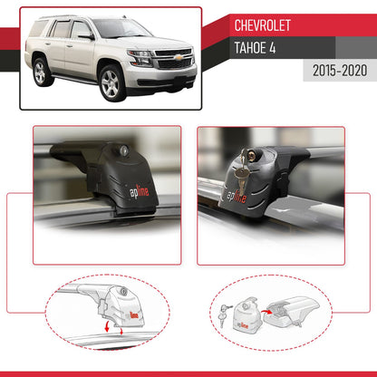 Kompatibel mit Chevrolet Tahoe 4 2015-2020 ACE-2 Relingträger Dachträger Auto Gepäckträger Grau Aluminium 2 Stangen