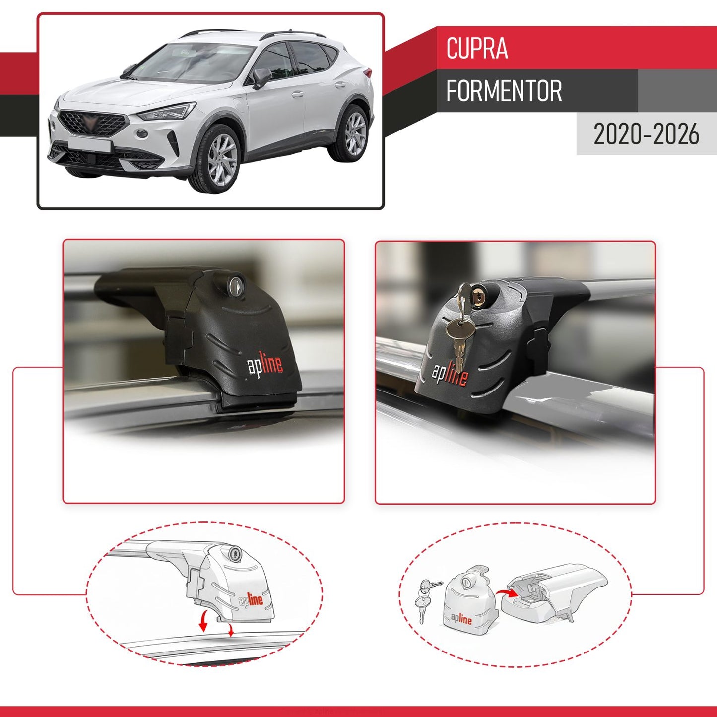 Compatible with Cupra Formentor 2020-2025 ACE-2 Car Roof Rack Cross Bar Grey Aluminium 2 Bars