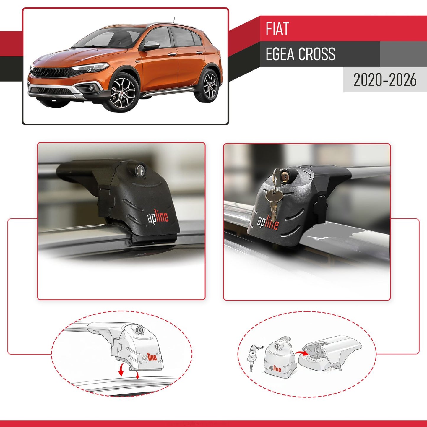 Kompatibel mit Fiat Egea Cross 2020-2025 ACE-2 Relingträger Dachträger Auto Gepäckträger Grau Aluminium 2 Stangen