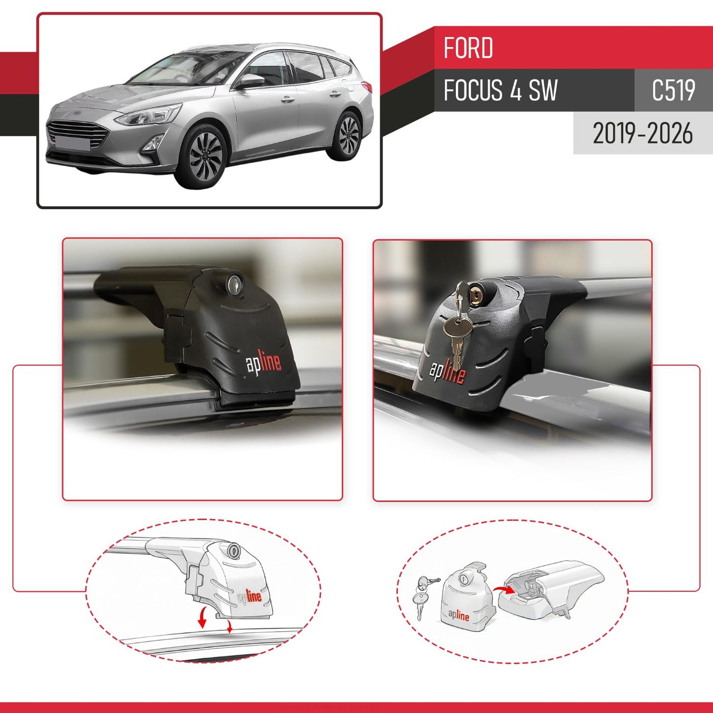 Kompatibel mit Ford Focus 4 (C519) Combi 2019-2025 ACE-2 Relingträger Dachträger Auto Gepäckträger Grau Aluminium 2 Stangen