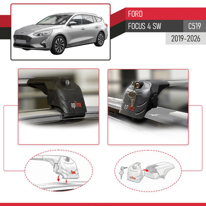 Kompatibel mit Ford Focus 4 (C519) Combi 2019-2025 ACE-2 Relingträger Dachträger Auto Gepäckträger Grau Aluminium 2 Stangen