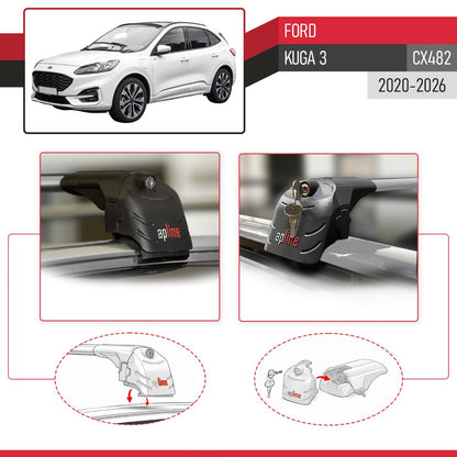 Kompatibel mit Ford Kuga 3 (CX482) 2020-2025 ACE-2 Relingträger Dachträger Auto Gepäckträger Grau Aluminium 2 Stangen