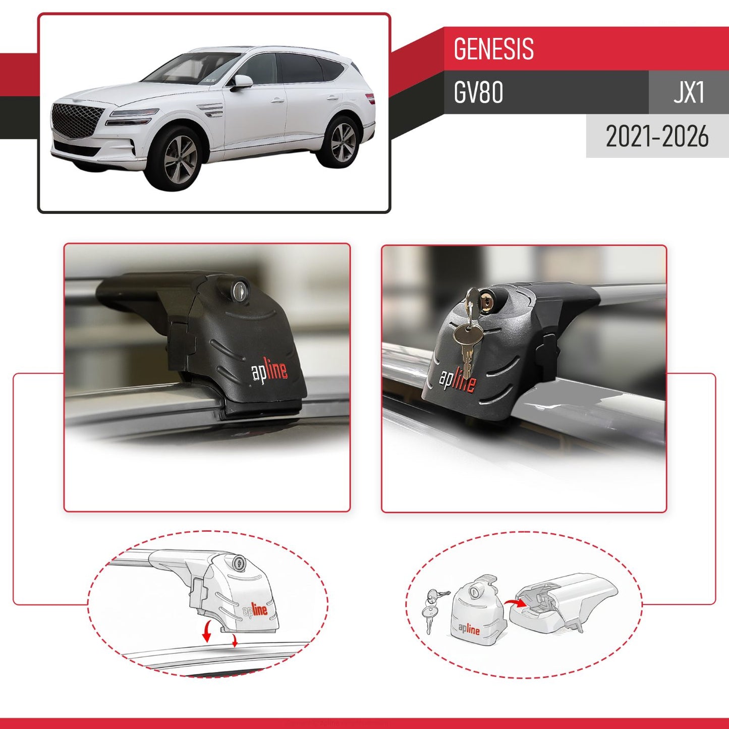 Kompatibel mit Genesis GV80 (JX1) 2021-2025 ACE-2 Relingträger Dachträger Auto Gepäckträger Grau Aluminium 2 Stangen