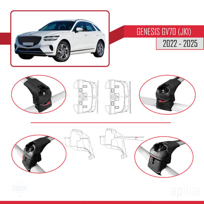Kompatibel mit Genesis GV70 (JK1) 2022-2025 ACE-2 Dachgepäckträger, Reling, Gepäckträger, graues Aluminium, 2 Stangen