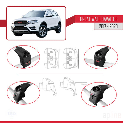 Kompatibel mit Great Wall Haval H6 Vor-Facelift 2017-2020 ACE-2 Dachgepäckträger, graues Aluminium, 2 Stangen