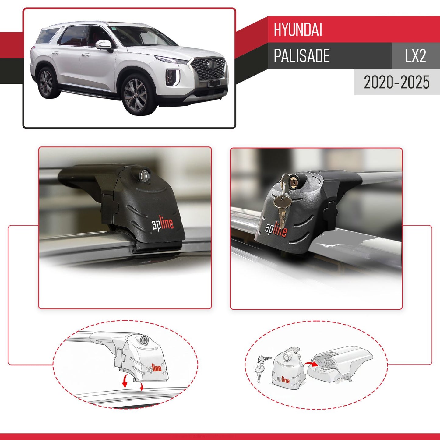 Kompatibel mit Hyundai Palisade (LX2) 2020-2025 ACE-2 Relingträger Dachträger Auto Gepäckträger Grau Aluminium 2 Stangen