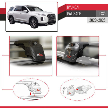 Kompatibel mit Hyundai Palisade (LX2) 2020-2025 ACE-2 Relingträger Dachträger Auto Gepäckträger Grau Aluminium 2 Stangen